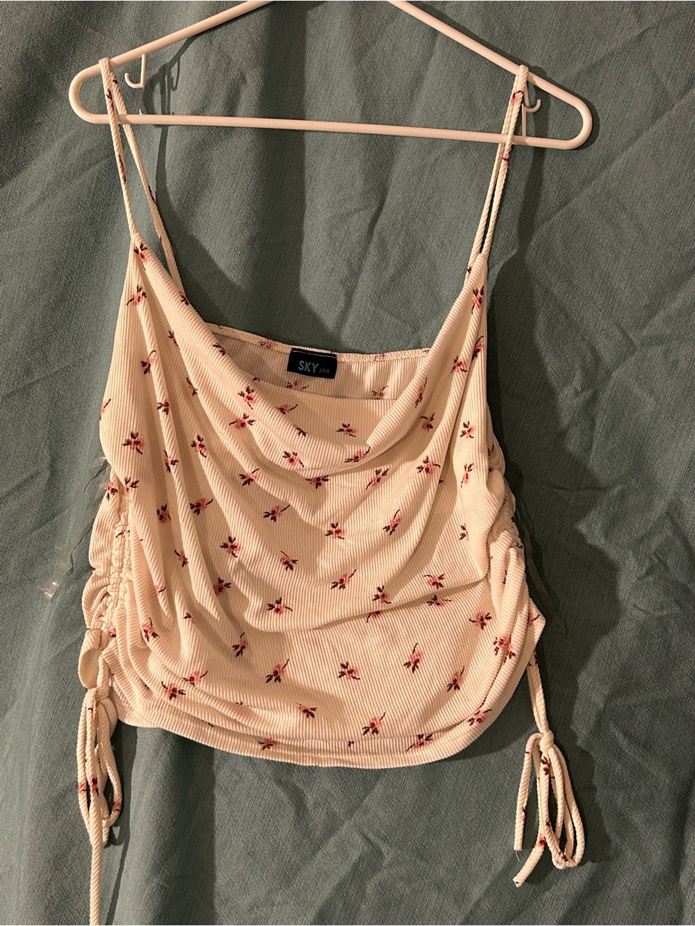 Sky Cream Floral Cowl Ruched Camisole